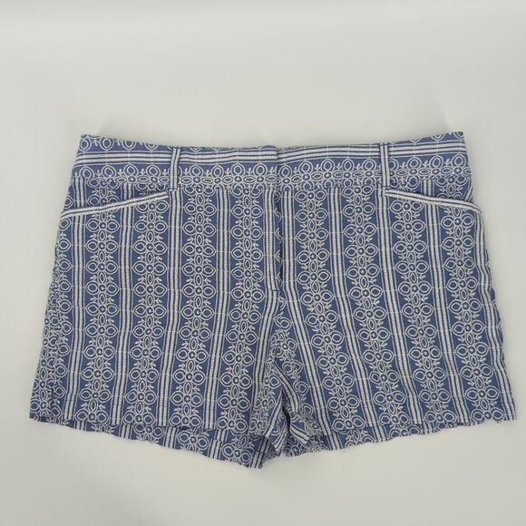 Ann Taylor LOFT Blue White Geometric Floral Embroidered Riviera Cotton Shorts 12 - Picture 1 of 11